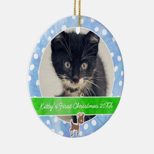 Kat Eerste Kerstmis Rudolph Keramisch Ornament (Rechts)