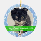 Kat Eerste Kerstmis Rudolph Keramisch Ornament (Voorkant)