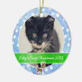 Kat Eerste Kerstmis Rudolph Keramisch Ornament (Links)