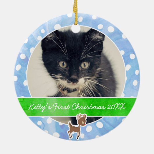 Kat Eerste Kerstmis Rudolph Keramisch Ornament (Achterkant)