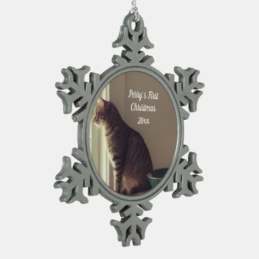 Kat Eerste Kerstmis Tin Sneeuwvlok Ornament (Links)