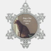 Kat Eerste Kerstmis Tin Sneeuwvlok Ornament (Voorkant)