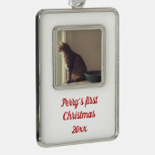 Kat Eerste Kerstmis Verzilverd Omlijst Ornament (Rechts)