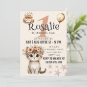 Kat eerste verjaardag uitnodiging voor meisjes (Staand voorkant)