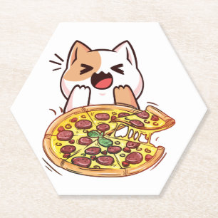 Kat eet een pizza kartonnen onderzetters
