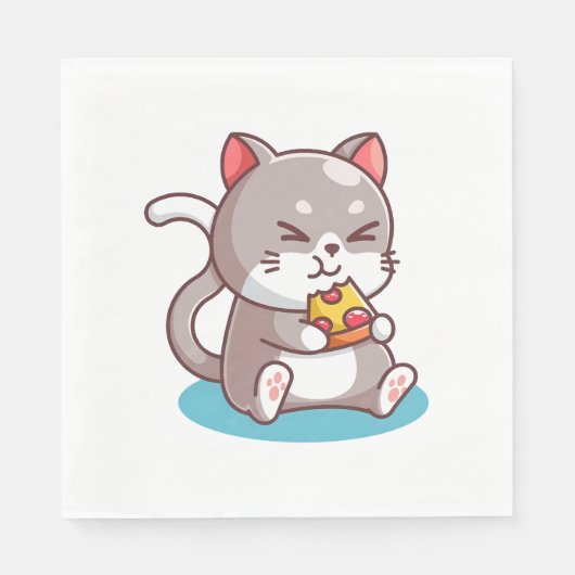 Kat eet een pizza servet (Voorkant)