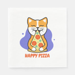 Kat eet een pizza servet