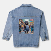 Kat eet een vleesbal handvat en vrienden denim jacket (Achterkant)