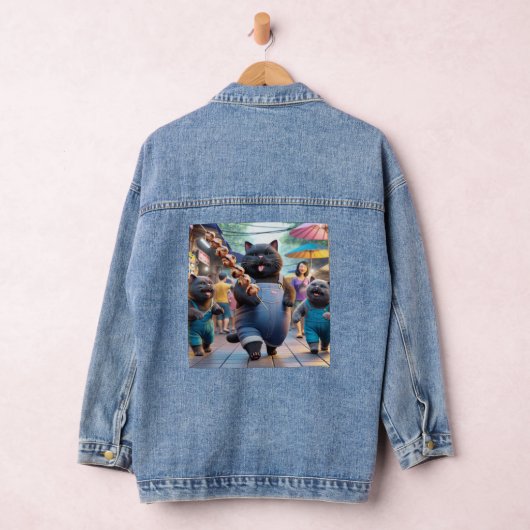 Kat eet een vleesbal handvat en vrienden denim jacket (Hangar)