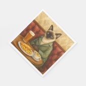 Kat eet Fish and Chips in Londen Engeland Servet (Hoek)