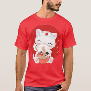 Kat Eet Ramen Kawaii Anime Retro Japanse stijl T-shirt