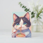 KAT EET RAMEN NOEDLES ANSICHTKAART BRIEFKAART (Staand voorkant)