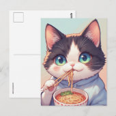 KAT EET RAMEN NOEDLES ANSICHTKAART BRIEFKAART (Voorkant / Achterkant)