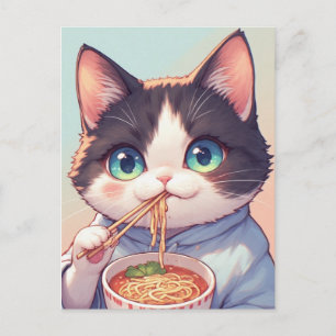 KAT EET RAMEN NOEDLES ANSICHTKAART BRIEFKAART