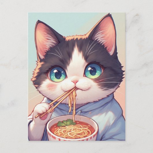 KAT EET RAMEN NOEDLES ANSICHTKAART BRIEFKAART (Voorkant)