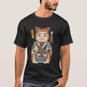 Kat eet Ramen Vintage Japanse Kunst Ukiyo e T-shirt