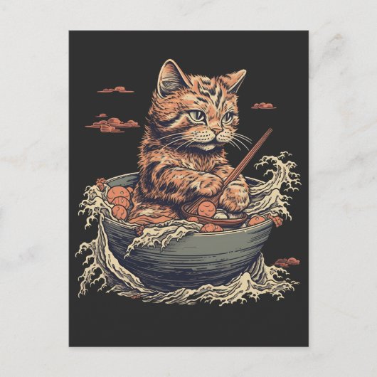 Kat eet Ramen, Wave of Kanawaga Briefkaart (Voorkant)