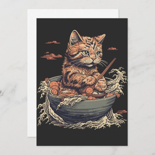 Kat eet Ramen, Wave of Kanawaga Feestdagenkaart (Voorkant / Achterkant)