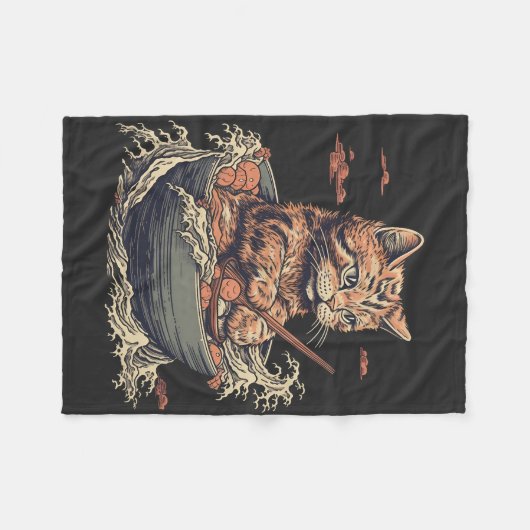Kat eet Ramen, Wave of Kanawaga Fleece Deken (Voorkant (Horizontaal))