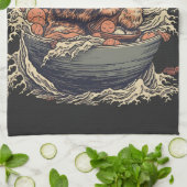 Kat eet Ramen, Wave of Kanawaga Theedoek (Gevouwen)