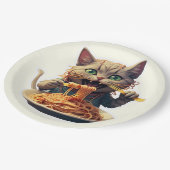 Kat eet spaghetti papieren bordje (Gekanteld)