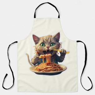 Kat eet spaghetti schort