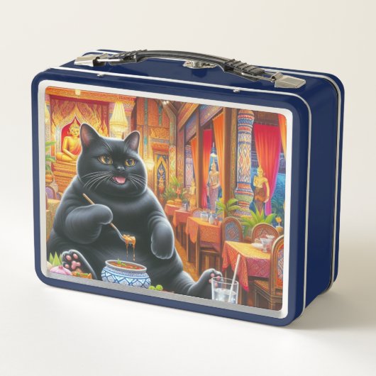 Kat eet Thais eten in Thais restaurant (Achterkant)