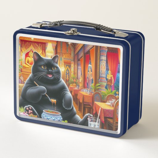 Kat eet Thais eten in Thais restaurant (Voorkant)