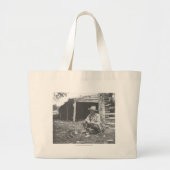 Kat eet uit een koffieblik. grote tote bag (Voorkant)
