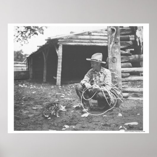 Kat eet uit een koffieblik. poster (Voorkant)