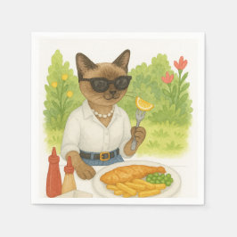 Kat eet vis en chips in Londen, Engeland Servet