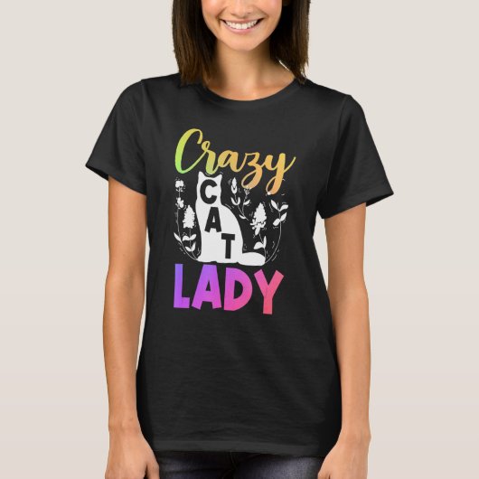 Kat Eigenaar bloem Crazy Cat Lady T-shirt (Voorkant)
