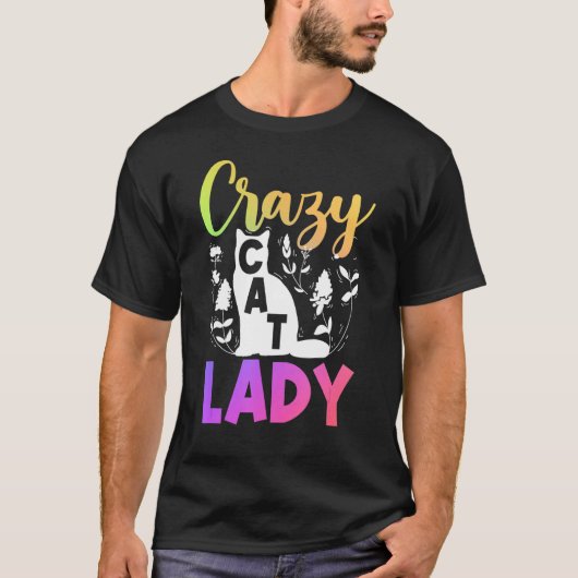 Kat Eigenaar bloem Crazy Cat Lady T-shirt (Voorkant)