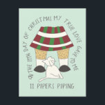 Kat elfde dag 11 Paniepjes voor kerstmis Briefkaart<br><div class="desc">Een cartoon tekening van een schattige kat die op een bagpiperenoven kijkt illustreert het elfde vers van de geliefde twaalf dagen kerstkarol op dit grappige en feestelijke briefkaart. Vind extra verzen en coördinerende producten in de 12 dagen van het collectie van Catmas van Asterisk Design.s</div>