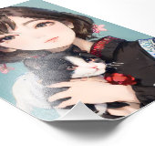 Kat en anime Meisje Stijl - Whimsical Vriendschap Foto Afdruk (Hoek)