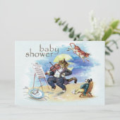 Kat en Baby shower blauw Kaart (Staand voorkant)