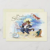 Kat en Baby shower Geel Vintage Kaart (Voorkant / Achterkant)