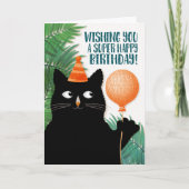 Kat en ballon van het verjaardagsfeest met aangepa kaart (Voorkant)