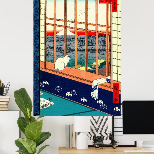 Kat en berg Fuji 1857 Poster (Thuiskantoor)