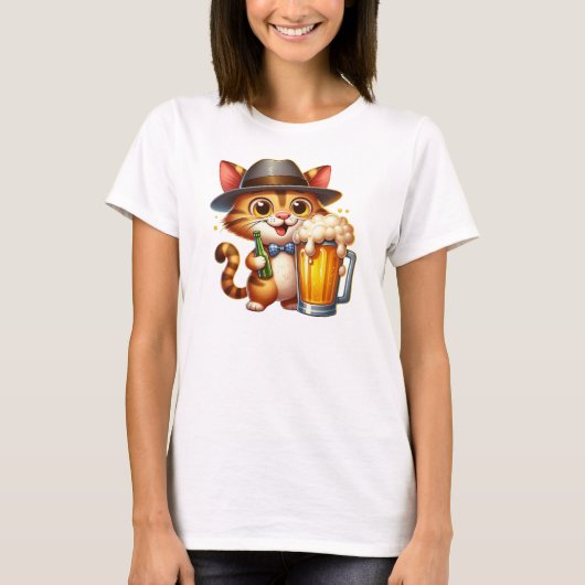 Kat en bier Clipart Design-85244 T-shirt (Voorkant)