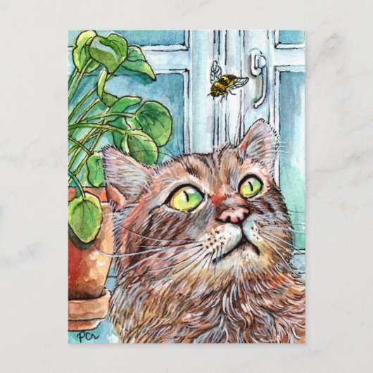 Kat en bijen briefkaart (Voorkant)