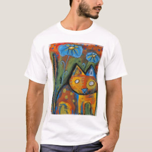 Kat en blauwe bloemen t-shirt