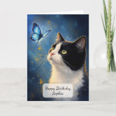 Kat en Blauwe Vlinder Kaart (Voorkant)