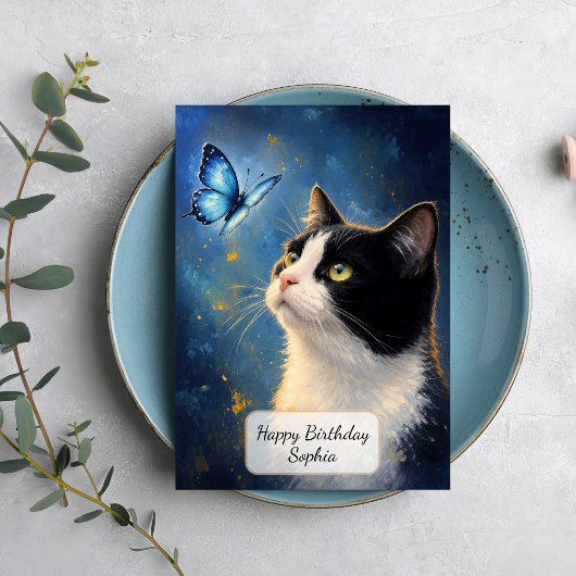 Kat en Blauwe Vlinder Kaart