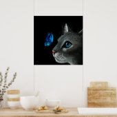 Kat en blauwe vlinder poster (Keuken)
