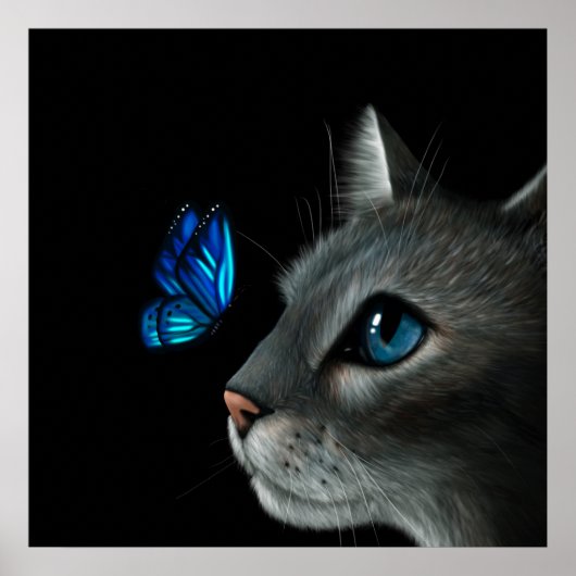 Kat en blauwe vlinder poster (Voorkant)