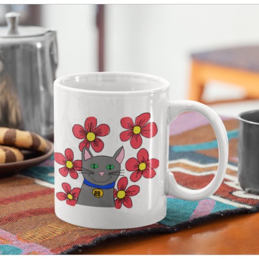 Kat en bloem Kat en bloem Aanpassen met eigen init Koffiemok