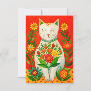 kat en bloemen bedankkaart