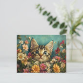 Kat en bloemen briefkaart (Staand voorkant)