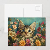 Kat en bloemen briefkaart (Voorkant / Achterkant)
